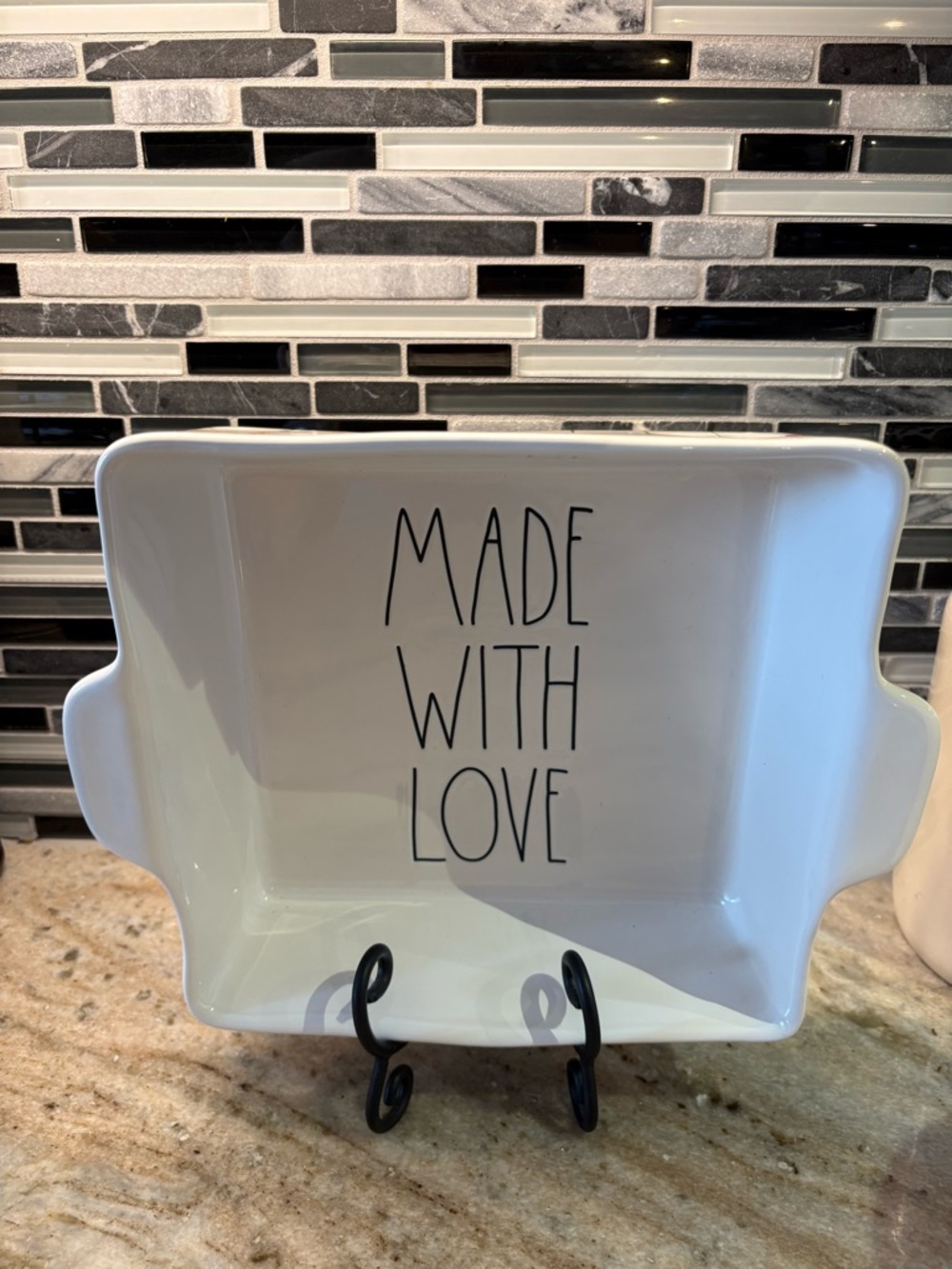 Rae Dunn White Ceramic Dish with Black Script Logo